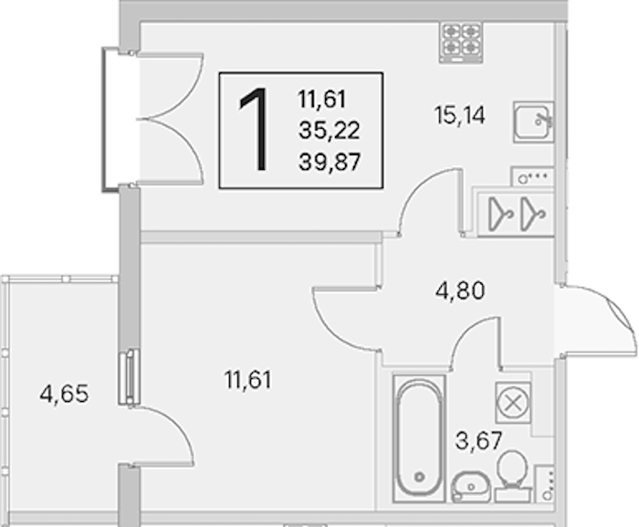 1-комнатная квартира 35.22 м², 4/4 эт., ЖК «Любоград в Стрельне»